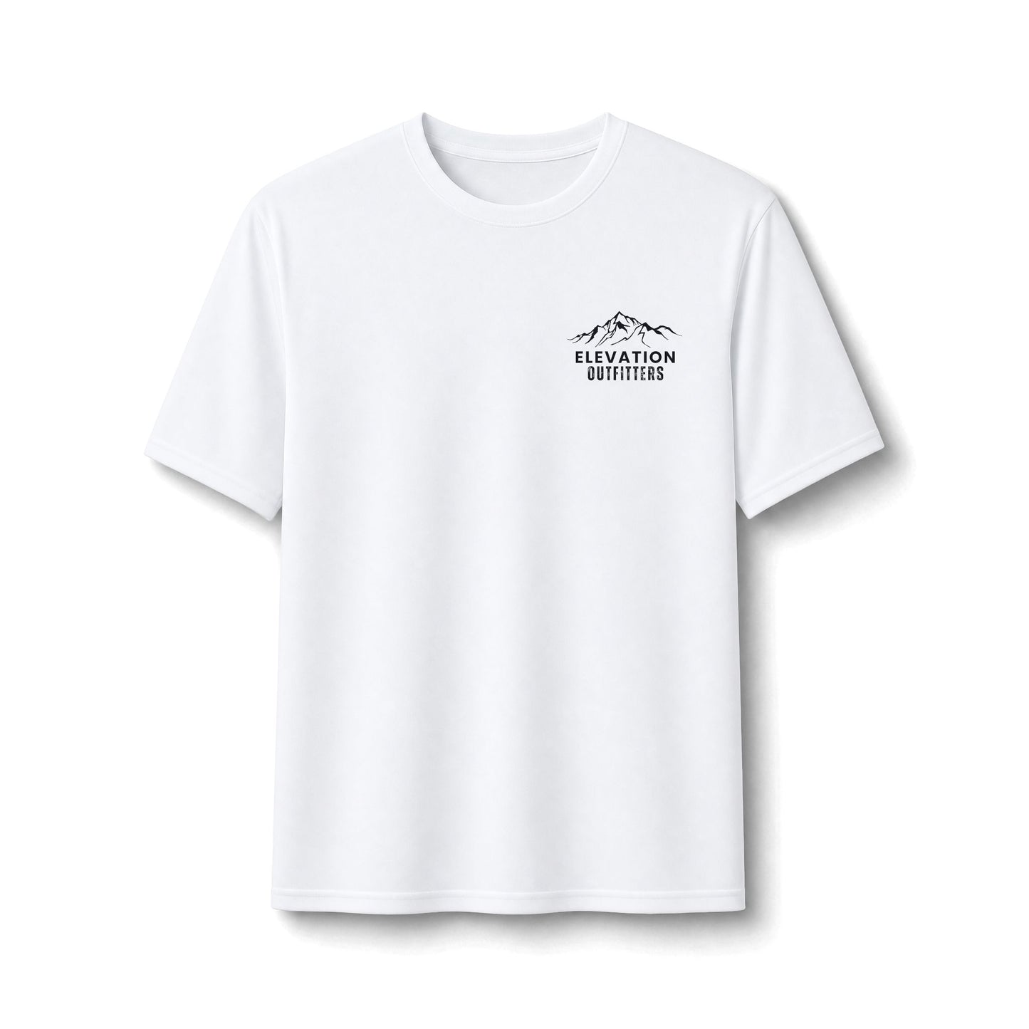 Performance Tee — Small Chest Logo & 'Adventure Awaits' Back Mountain Graphic