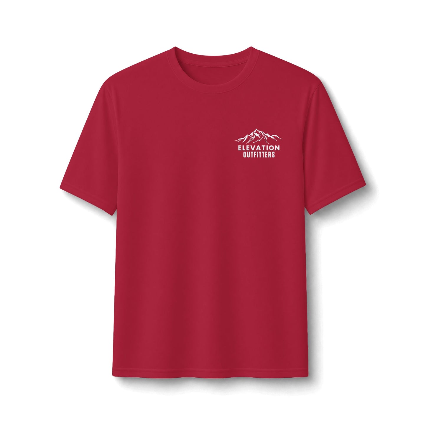Performance Tee — Small Chest Logo & 'Adventure Awaits' Back Mountain Graphic